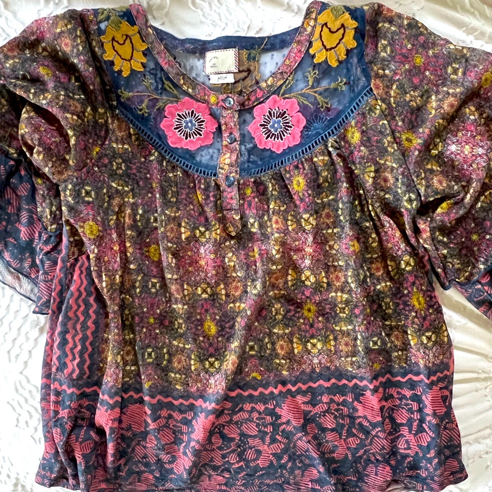 Anthropologie Postmark Embroidered Shirt